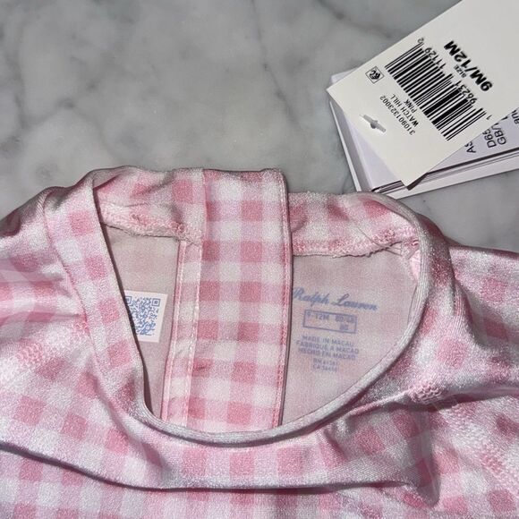 NWT Ralph Lauren Pink Gingham Ruffled One-Piece Rash Guard - Picture 3 of 7